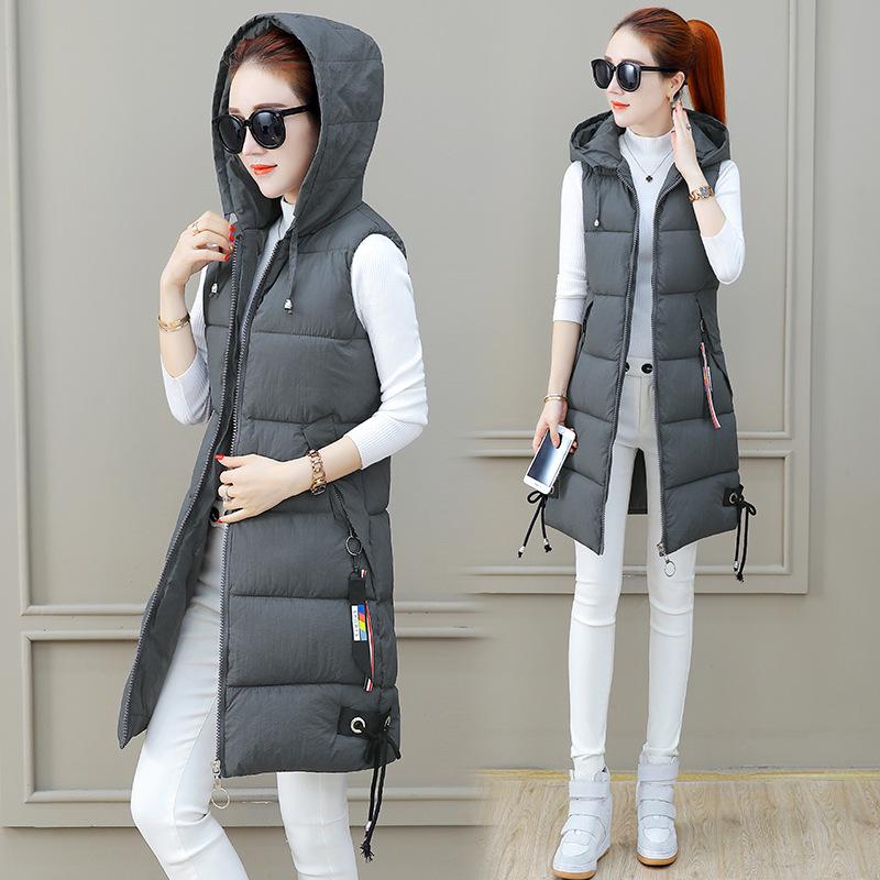 Women's 2026 Mid-Length Hooded Down Cotton Vest - Korean Style Student Winter Gilet Jacket