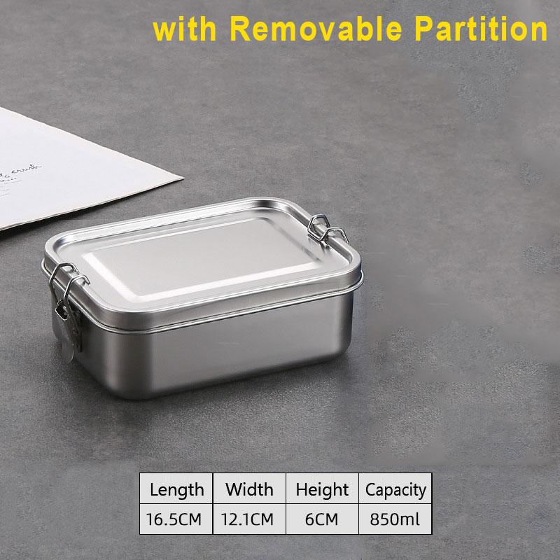 Stainless Steel Lunch Box with Removable Partition Thickened Rectangular Lunch Box Large Capacity Food Storage Bento Box