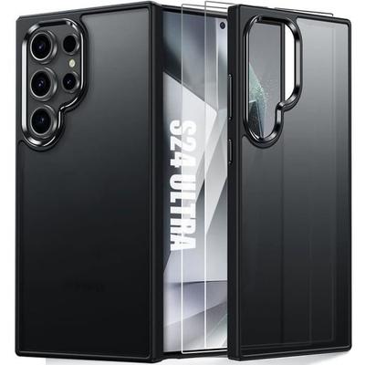 Case and Tempered Glasses - Booling - for Samsung Galaxy S24 Ultra - Shockproof - Rigid - Translucent Black