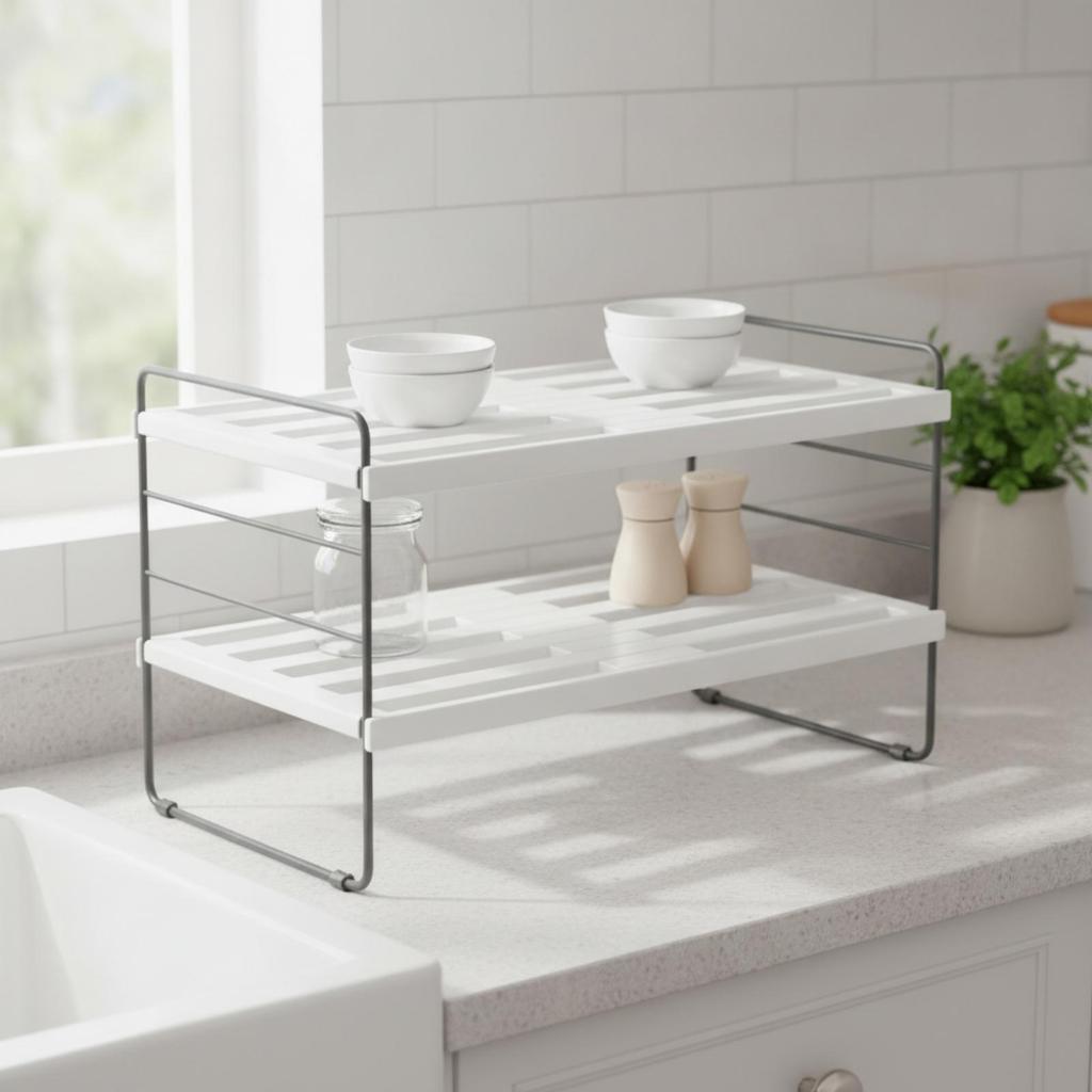 Expandable Cabinet Shelf Space-Saving Counter with Guardrails Heavy-Duty