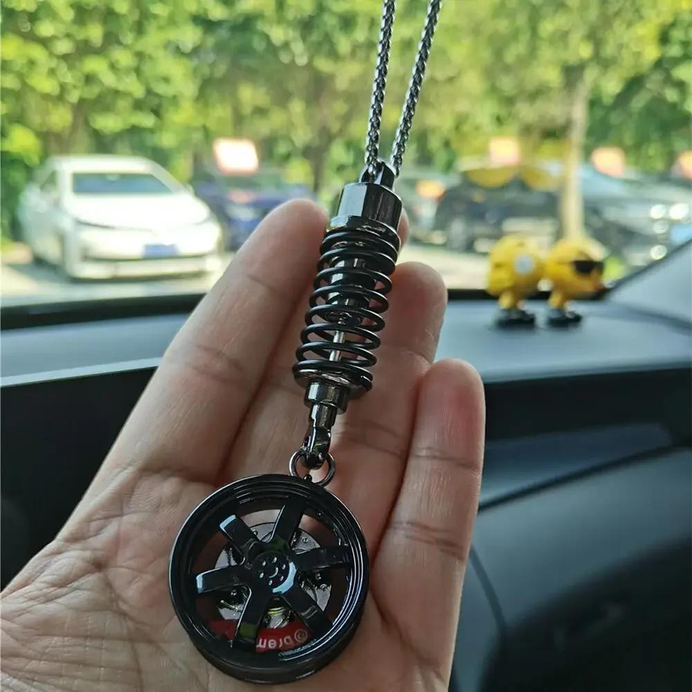 1PC Metal Car Wheel Shock Absorber Pendant Car Wheel Hanging Ornament Rearview Mirror Auto Interior Decoration Hanging Ornament