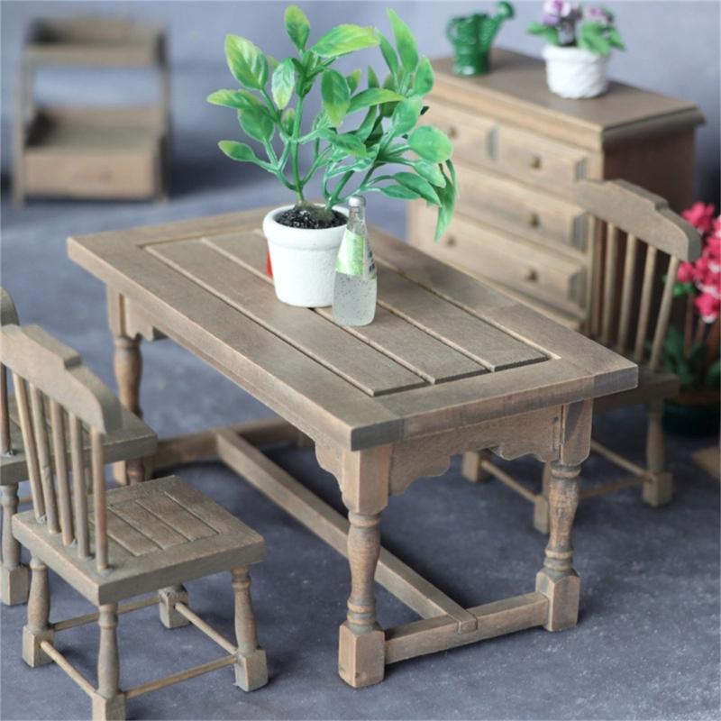 Simulation Wood Miniature Dining Table Chair for Dollhouses Decoration and Creative Dollhouses Scene Display Decoration