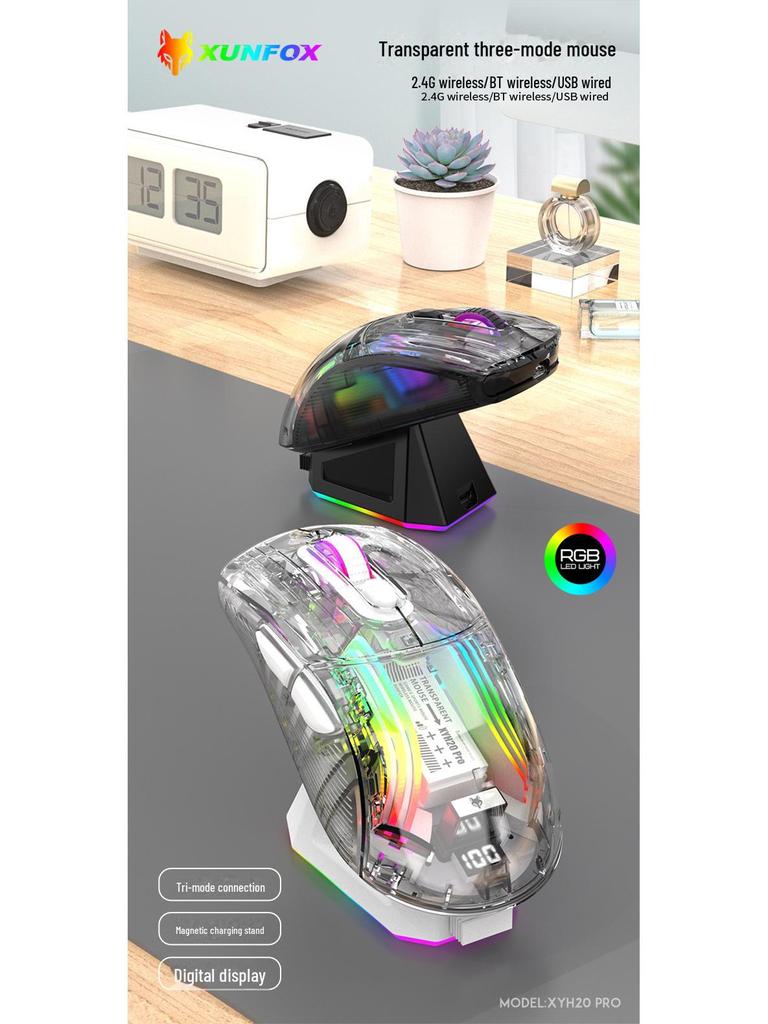 Xuanyinhu XYH20proRGB Wireless Bluetooth Transparent Gaming Mouse with Screen Charger