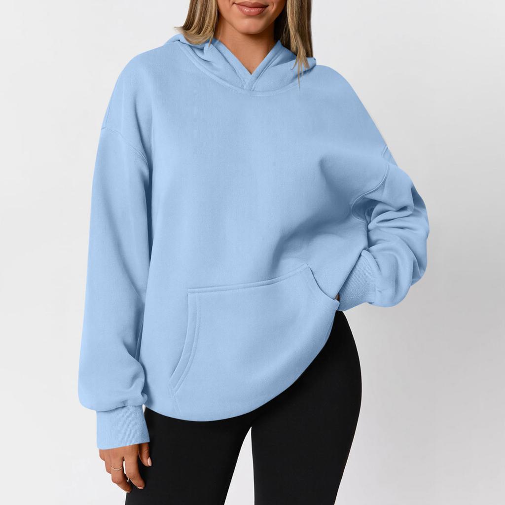 Women's  Fashion Zipper Hoodie Long Sleeve Hooded Pullover Sweatshirt Casual Solid Color Tops With Pockets