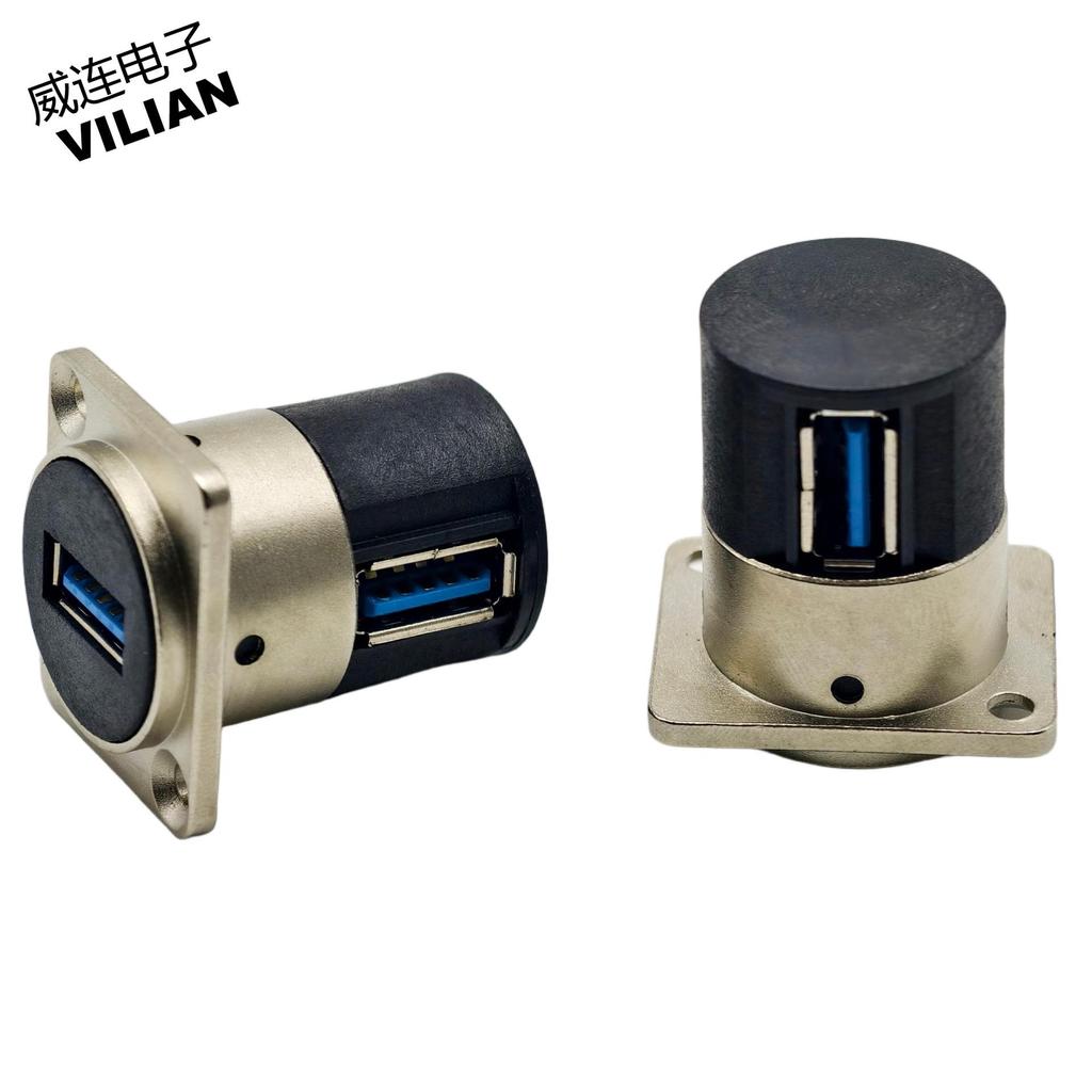 USB Type D Panel Mount Waterproof Female Socket (USB 2.0/3.0) for Digital Data Transfer