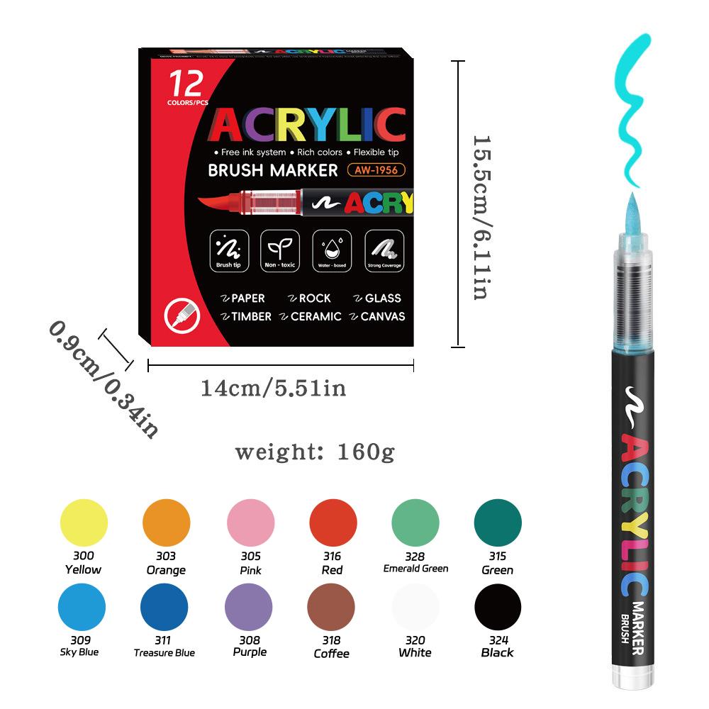 

12-288 Colors Acrylic Paint Pen Marker Brush Tip Paint Automatic Ink Control System Marker For Rock Painting Wood Christmas Gift