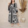 Women S Plus Size Long Sleeve A Line Dress With Fringe Print