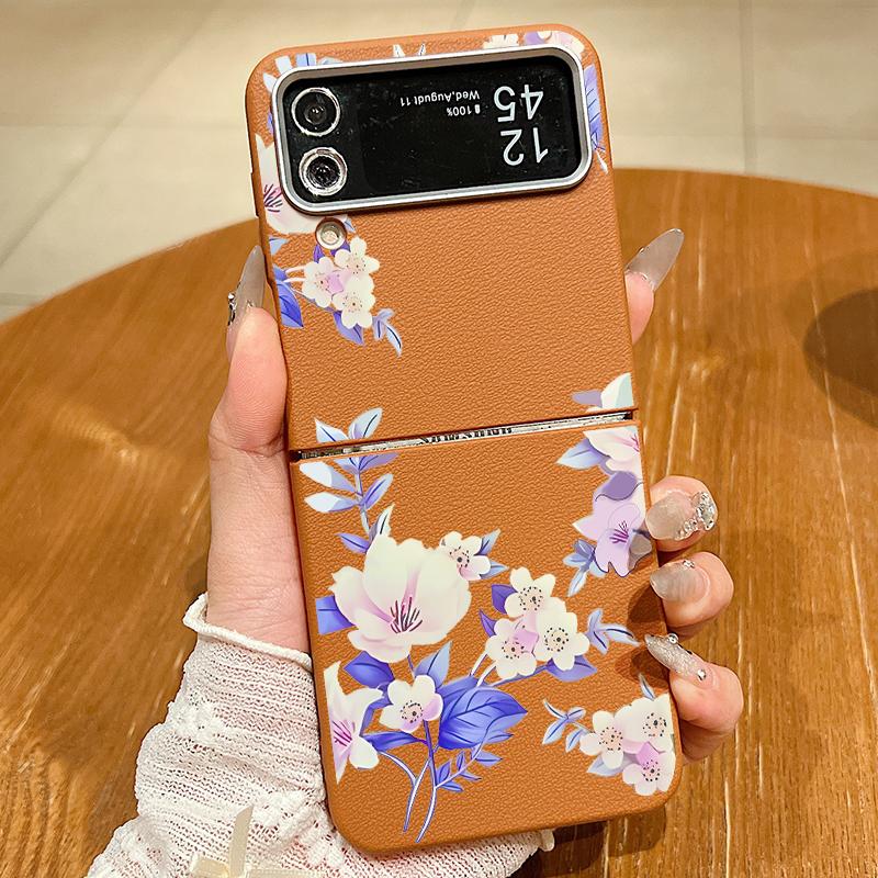 Luxury Leather Texture TPU Flower Case For Magsafe For Samsung Galaxy Z Flip 6 5 4 3 5G Flip4 Flip5 Flip6 Magnetic Folding Cover