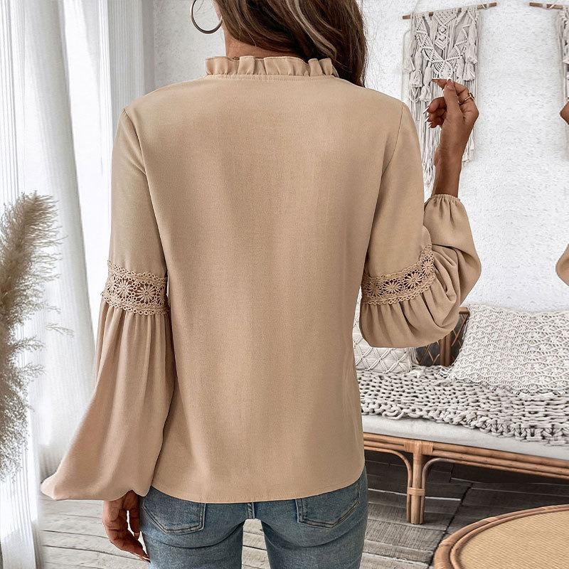 YYFS Women's Fashion Casual Spring Autumn Solid Color Print Long Sleeve V-Neck Blouses & Shirts