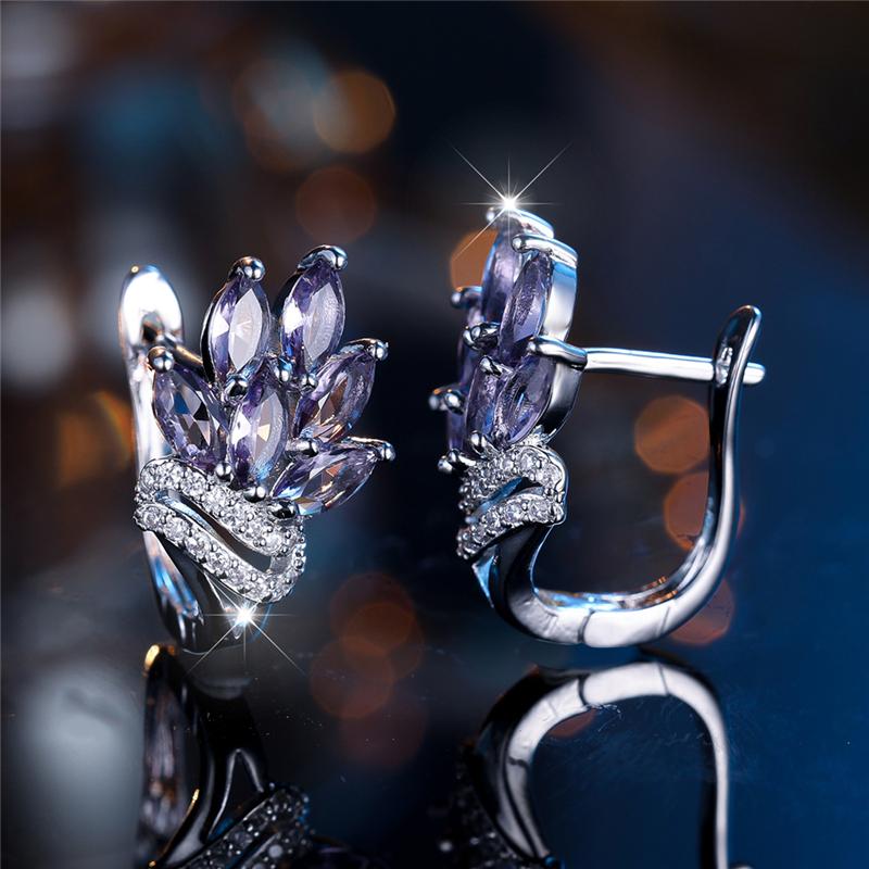 Exquisite Purple Zircon Drop Earrings for Women Fashion Silver Color Wedding Party Jewelry Gift