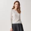 Zhaojun Women's Thin Wool Blend Hollow Knit Round Neck Top