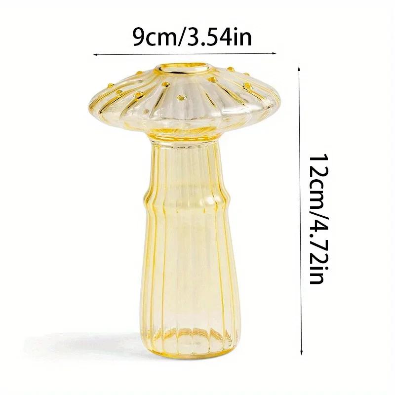 Glass Colorful Mushroom Vase Hydroponic Plant Flower Nordic Style Indoor Home Decor Arrangement Ornament Room Desktop Decoration