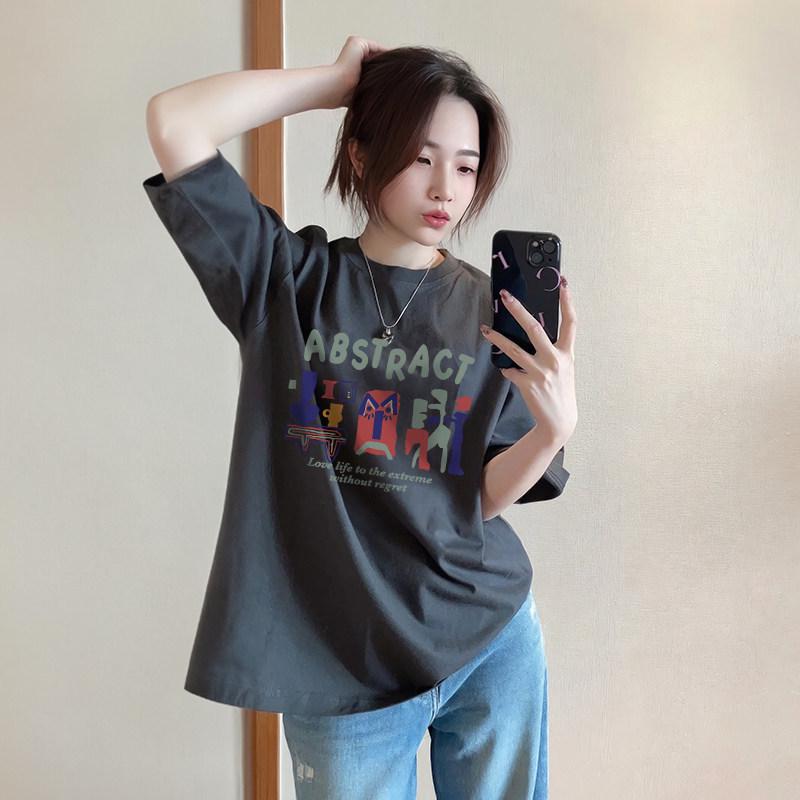 

Women s Plus Size Loose Fit Pure Cotton T-Shirt, Summer 2026, Unique Half Sleeve Design. 3XL темно-серого