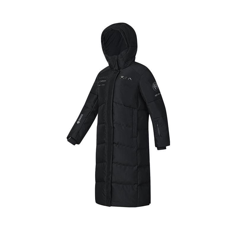 FILA Ski Series Versatile Long Warm Hooded Down Jacket Women outerwear Deep-Black A11W446920FBK