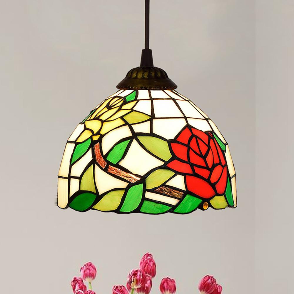 20cm/8“ European Stained Glass Pendant Lamp Dinning Room Chandeliers Hanging Light Bedroom Lighting Fixture Home Luminaria Decor