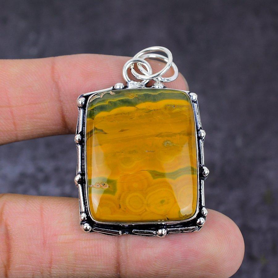 Natural Ocean Jasper Gemstone Handmade 925 Sterling Silver Pendant 2.05" S1k19