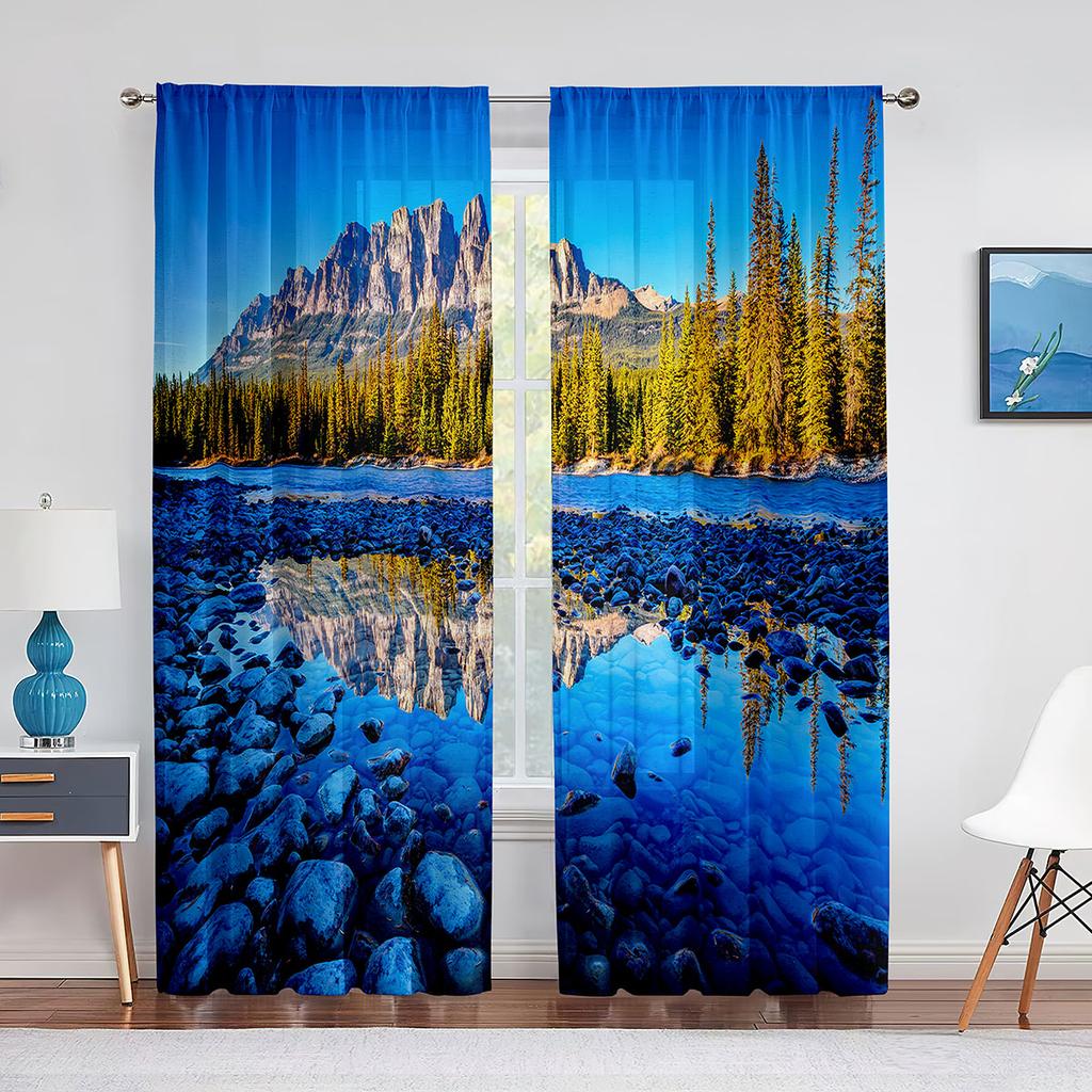 Gras Blumenfeld Berglandschaft Natur Tüll Vorhänge für Wohnzimmer Chiffon Transparent Voile Küche Schlafzimmer Vorhang Drapierungen