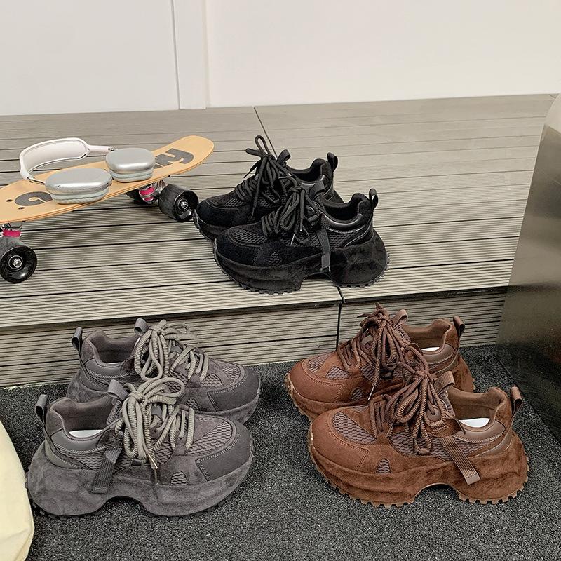 [Fanfna] Dad Shoes Girl 2025 New Autumn Breathable Thick-soled Height Increasing Black Versatile Casual Sneakers