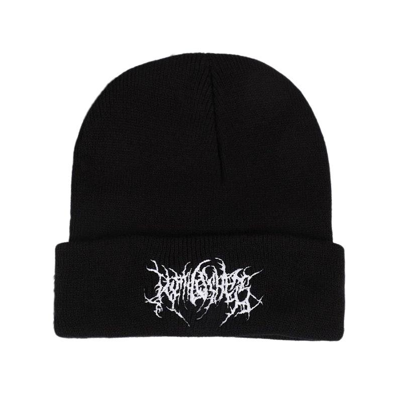 New Gothic Street Punk Friends Embroidery Autumn Winter Warm Men's Spandex/Cotton Jacquard Ski Knitted Hat 48-50cm Head