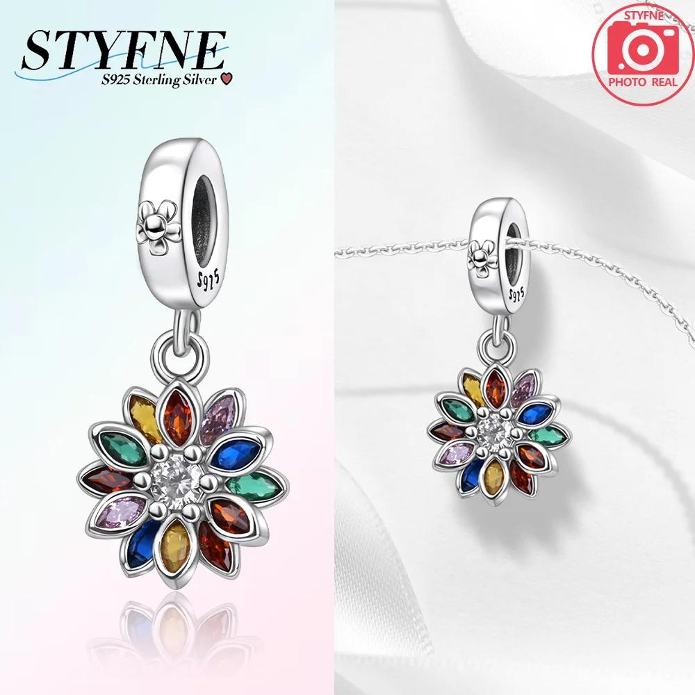 Authentic copper Colored Flower Pendant Pink Plants Lucky Charm Bead Charms Bead Charms Compatible With Bracelets Women Accessory Fine Gift Diy Jewell