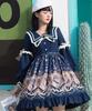 Milky Time Classic Lolita Dress, Long Sleeves, Cat Design, Sailor Collar, Navy, Cosplay Costume, Women's, Medium (Navy, M)