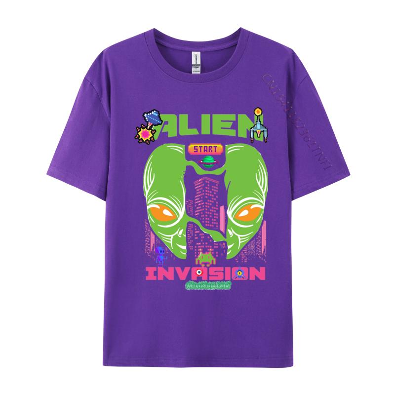 Brand Men T Shirt Printed Customized Top Tshirts Alien invasion retro T Shirts Round Collar Free Shipping