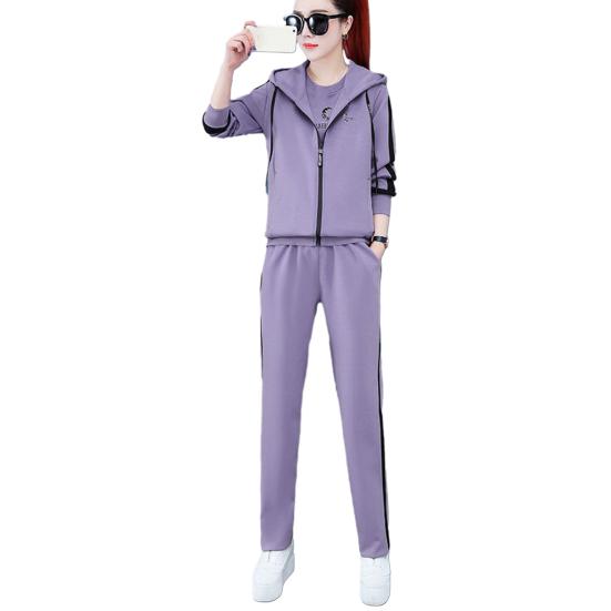 3 Pcs/Set Women Coat Top Pants Set Color Matching Soft Thick Hooded Long Sleeves Zipper Elastic Cuff Lady