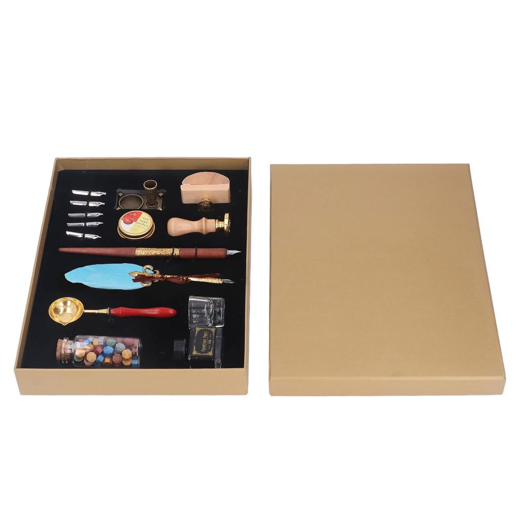 European Style  Pen Set Vintage Elegance Quill Pen Set with Blotter Stamp Melting Wax Spoon 5