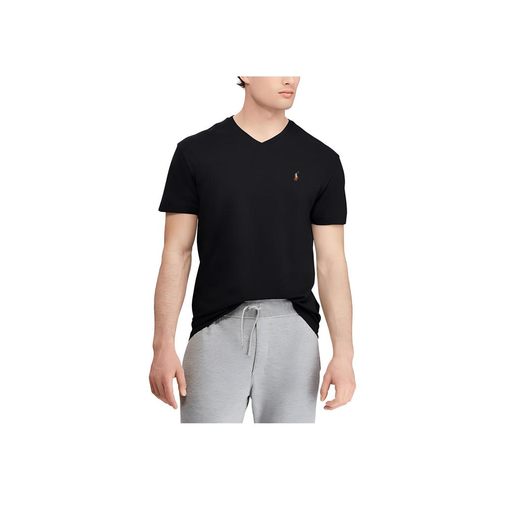 Polo Ralph Lauren Solid Color Letter Logo Embroidered V-Neck Short Sleeve T-Shirt Men Tops Black 710866052-001