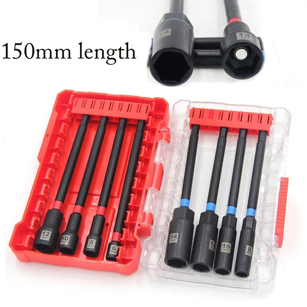 8PCS Magnetic Socket Set 150mm Extended Length for Hex Shank Drills Fits 6 8 10 12 14mm Fasteners Deep Hole Use