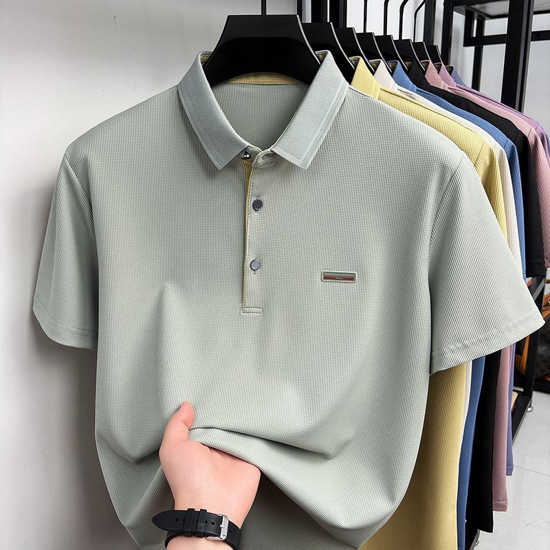 Men's Summer Short Sleevepolo Lapel Collar Ice Minimalist Middle-Aged & Young Business Loose Fit T-Shirt