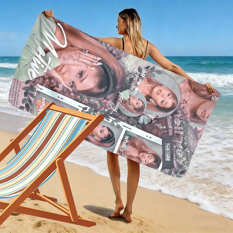 Ariana Grande Green Print Beach Towel, Large Soft Quick Dry Towel for Beach Camping Swimming