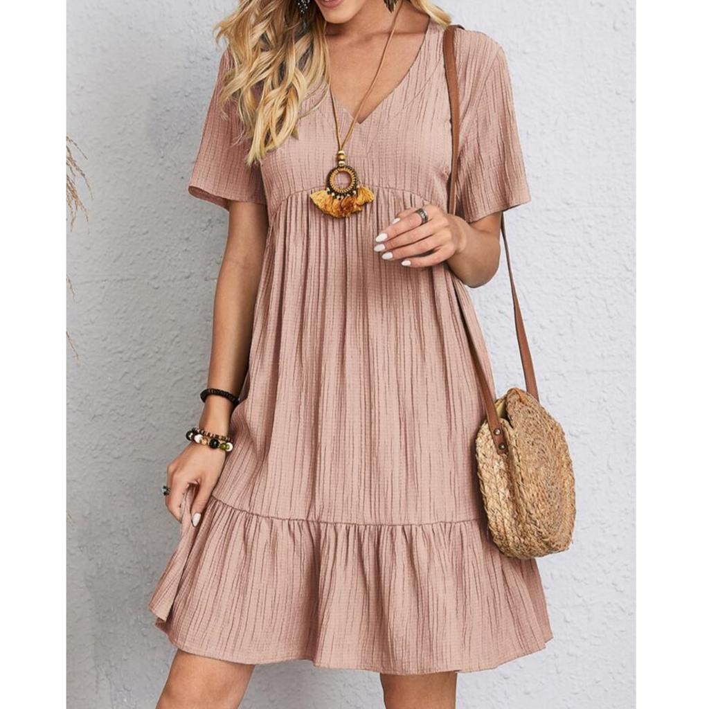 Bohemian Womens Clothing Printed lace patchwork Bohemian casual vacation style dress Short sleeved waistband flowing dress