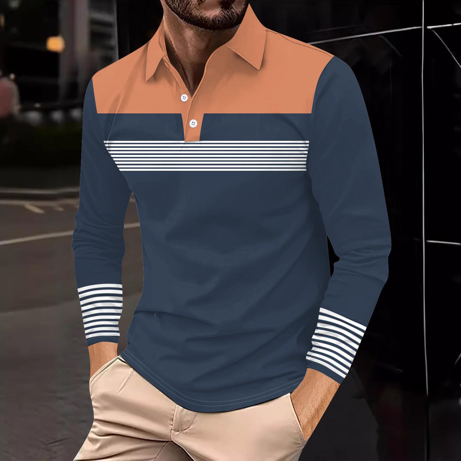 

Чоловіча сорочка для гольфу, повсякденна, спортивна, з V-подібним вирізом, ребристим коміром, довгим рукавом, модна повсякденна одноколірна однотонна весна та літо, звичайного крою XXXL помаранчевий