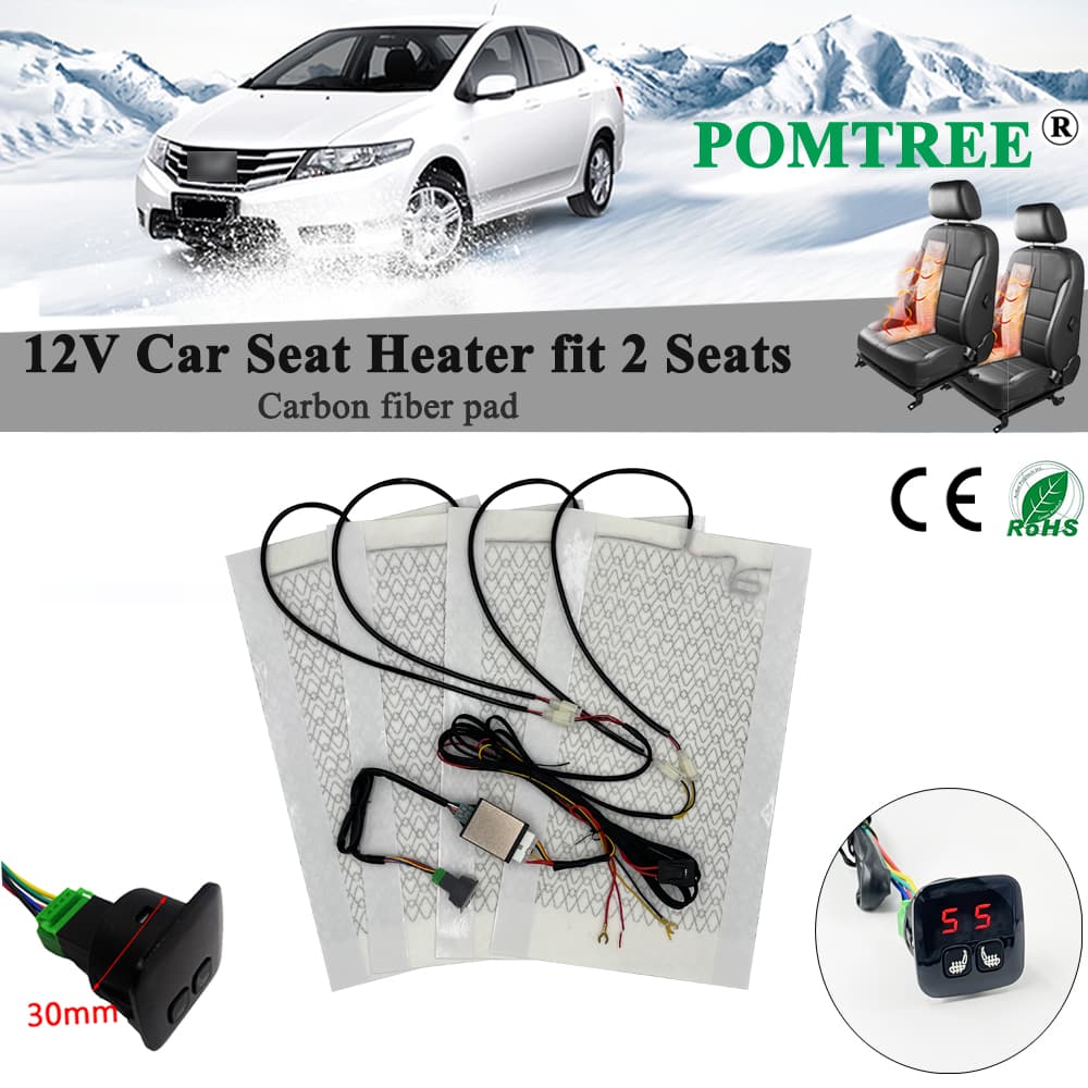 Build-in Car Seat Heater Kits Fit 2 Seats Universal Alloy Wire/Carbon Fiber Heating Pad Single 5-level Display Control Switch