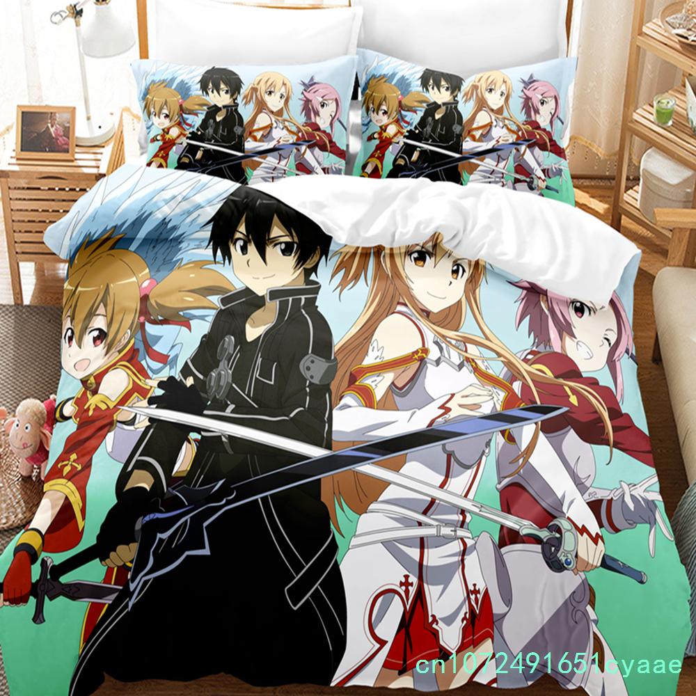 Japan Cartoon Bed Linen Anime Sword Art Online Bedding Sets Polyester 3D Gift For Kids Twin Single Queen King Size Duvet Covers