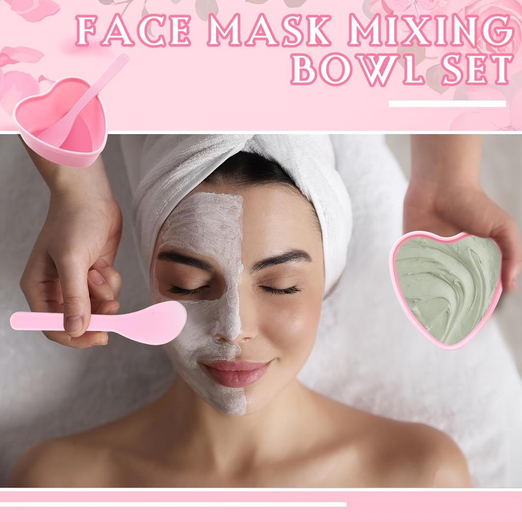 Set da 6 ciotole per mescolare maschere viso a forma di cuore rosa con spatola, strumento in plastica per la cura della pelle fai-da-te, adatto per la famiglia e il salone
