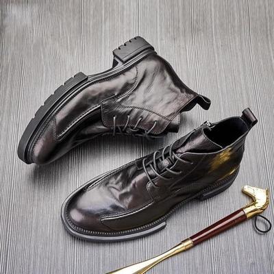 Pánské boty Martin z pravé kůže - Britský jarní styl na zip, vysoké, kulatá špička, trendy univerzální pracovní boty