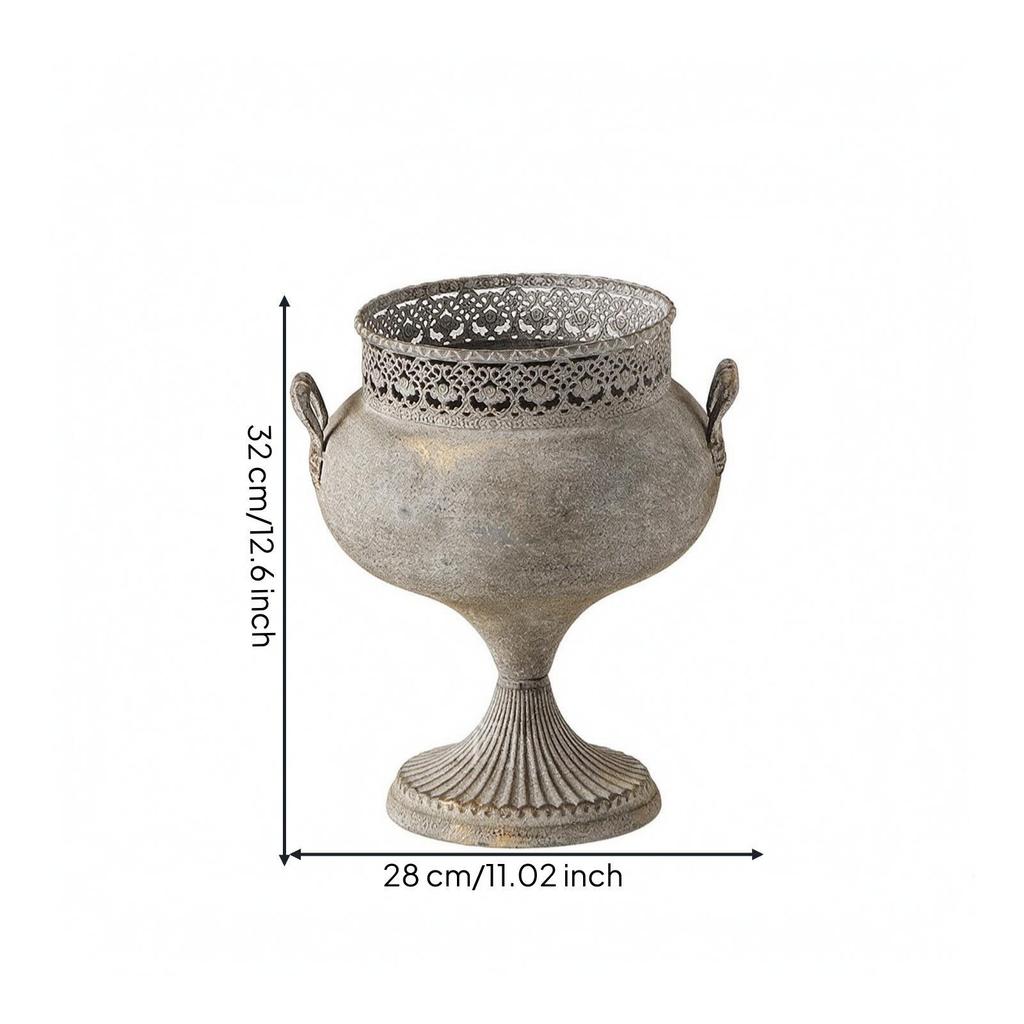 Iron Ornamental Planter Metal Oval with Openwork Rim Ornate for Balcony