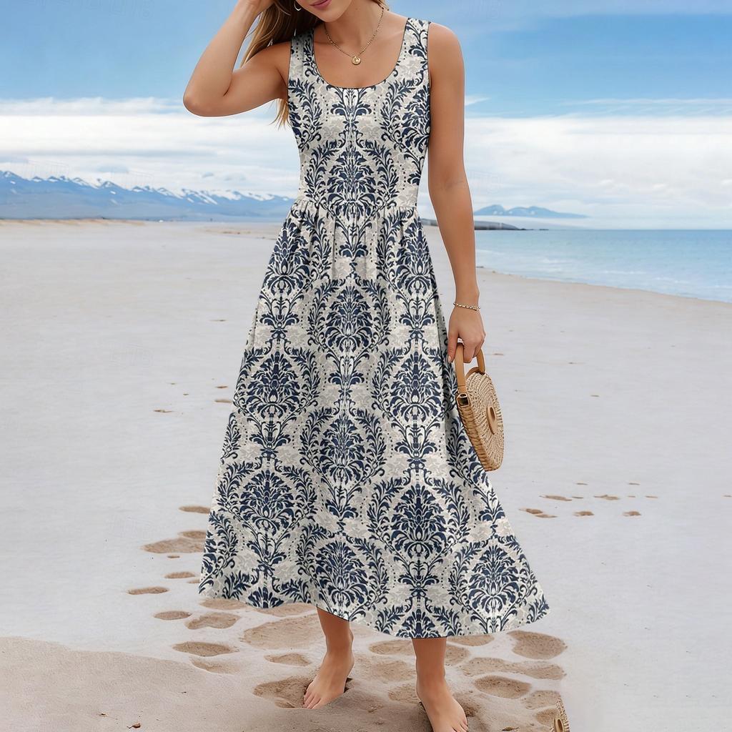 Ladies' Floral Summer Casual and Fashionable Sleeveless Long Dress