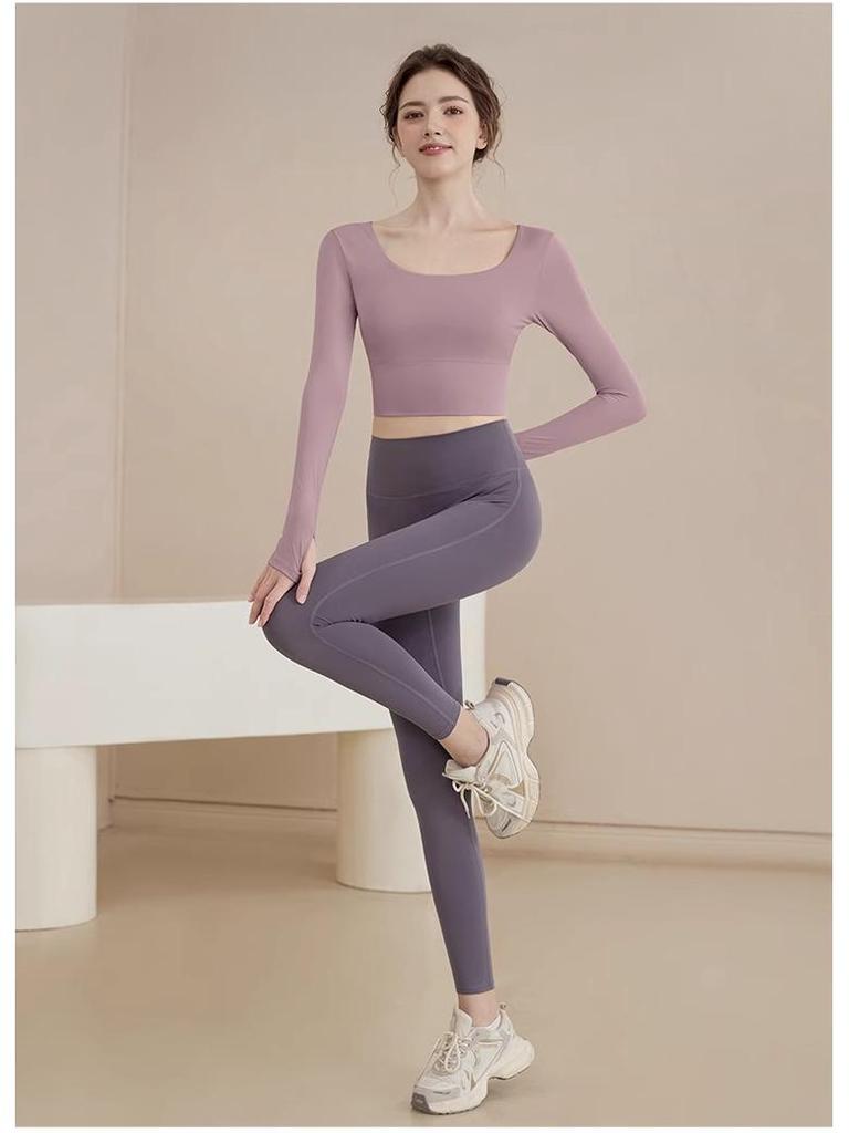 2025 Women's Spring Long-Sleeve Yoga Top with Chest Pads for Professional Fitness and Pilates