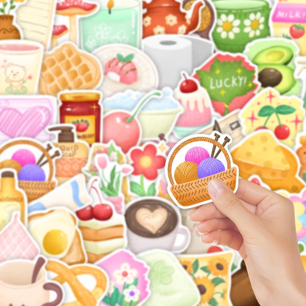 50PCS Cute Cartoon Bread Food Stickers: Waterproof DIY Decals for Planner and Notebook Decoration