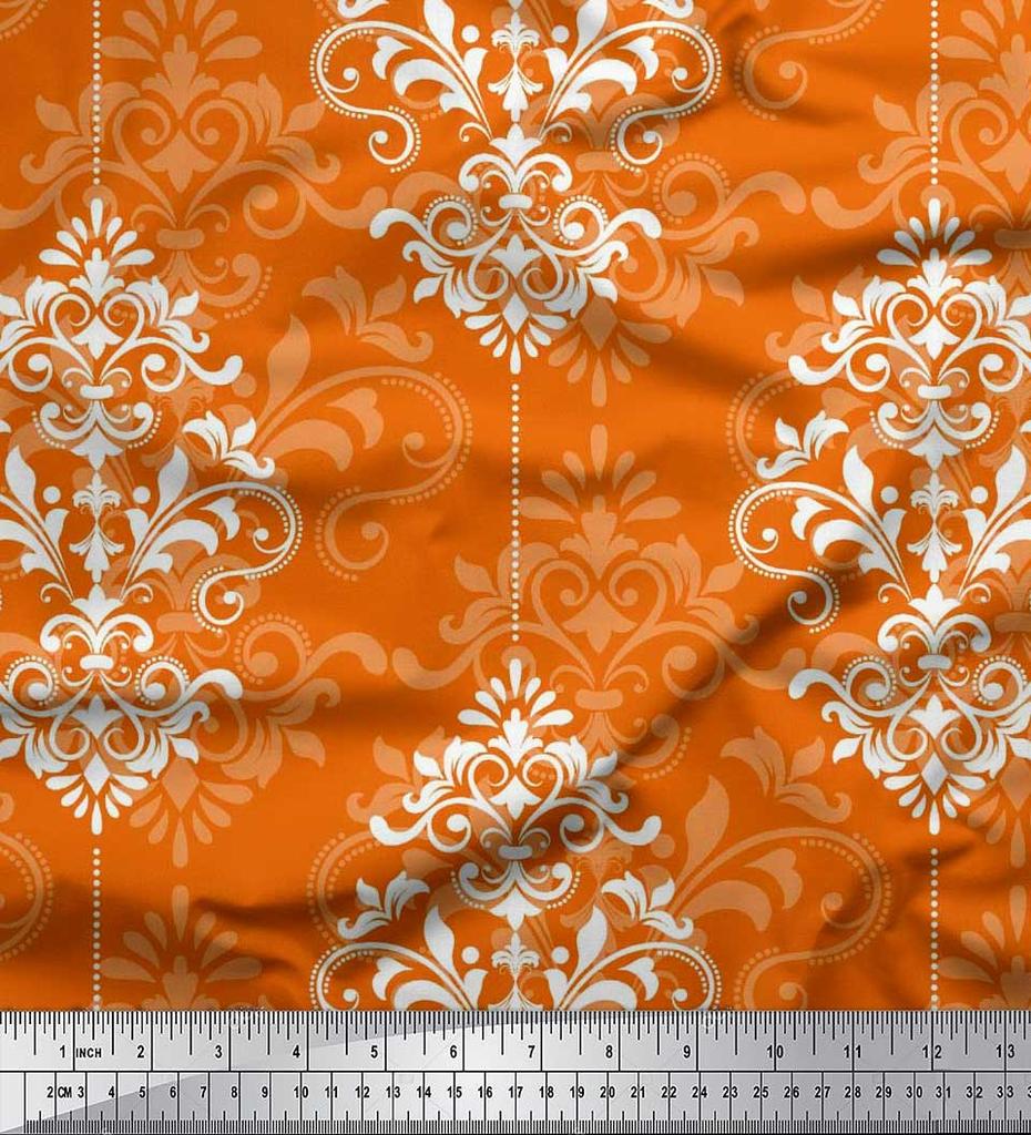 Soimoi Japanischer Krepp-Satin-Stoff mit filigranem Damast-Druck, Meterware, 42 Zoll