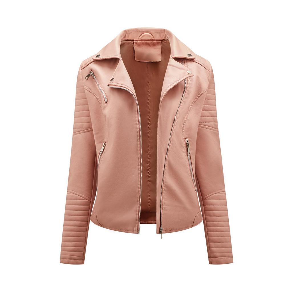 Veste en Faux cuir pour femmes, col rabattu, fermeture éclair diagonale, manteau de motard en PU, vêtements d'extérieur courts décontractés pour l'automne et le printemps