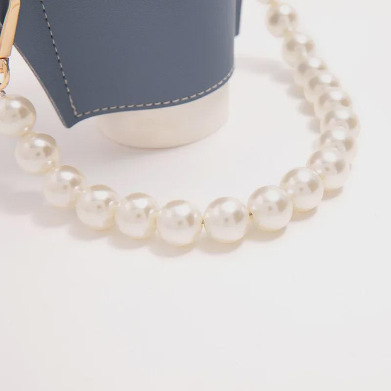 Husă portabilă din piele PU rezistentă la căldură pentru ceașcă de ceai și cafea cu lanț de perle detașabil