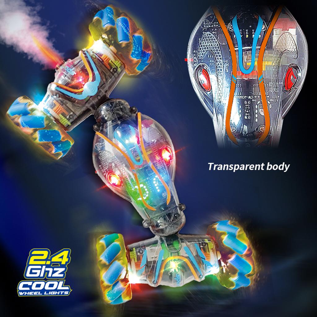 Remote Control Car, 2.4GHz 4WD Gesture Sensing Stunt Car with Spray, Lights and Music, 360° Rotation