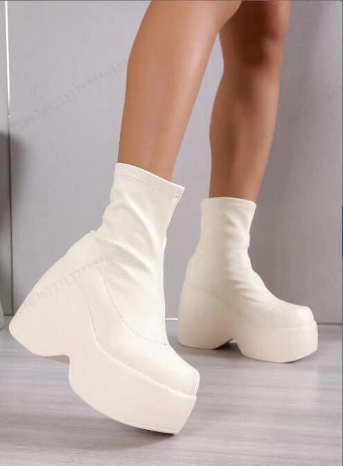 

Style Sexy Elegant Chunky Platform Women Ankle Boots Big Size 43 Walking Comfy Woman Shoes Platform Shoes 35 белый