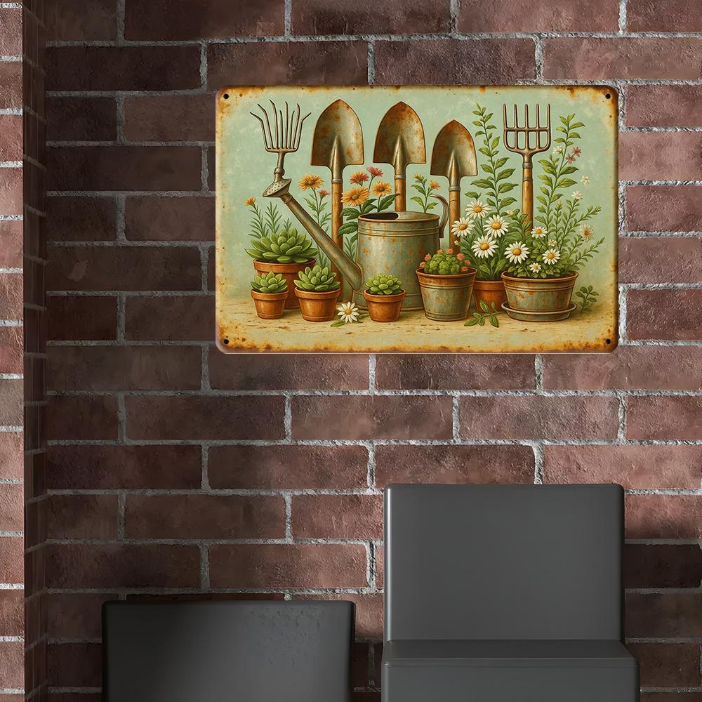 Vintage Gardening Tools Metal Sign - 20.32x30.48cm Rustic Plant Theme Decor for Indoor/Outdoor Spaces
