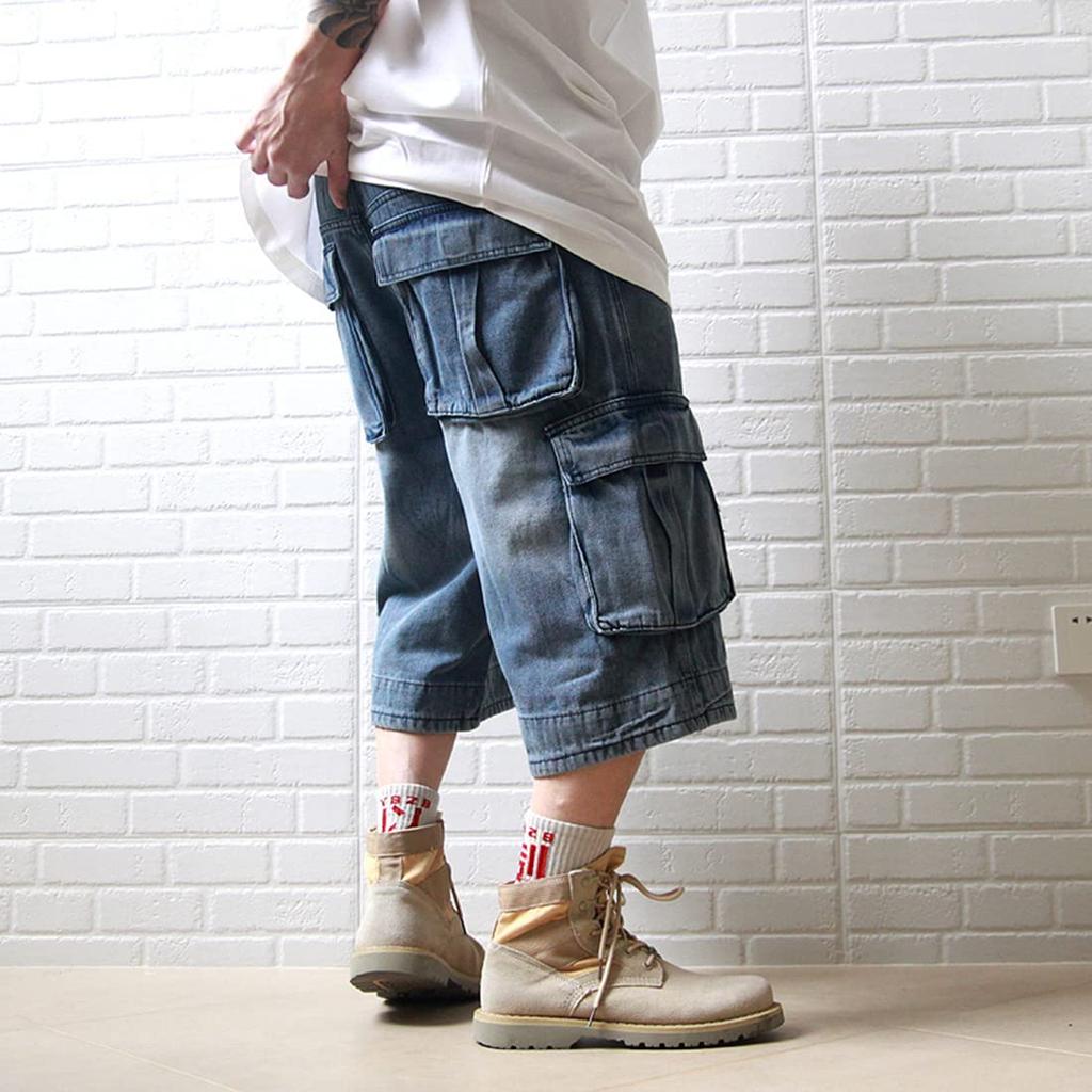 Oversized Length Cargo Wide Medium Loose Baggy Length Extra Wide Work Hip Hop Plus C22629A Number Men's 3/4 Jeans/Denim Shorts, Leg, Pants, Fit,