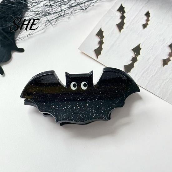 Stylish Acrylic Hair Clamps Halloween Claw Clip, Cute Headdress, Glitter Bat Pumpkin Cool Decorations Black Cat Spider Ghost Pattern Accessories
